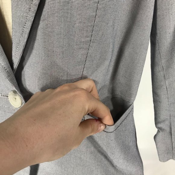 Attention Women's Size 8 Blue White Single Button Blazer Jacket 3/4 Sleeves - Picture 6 of 10